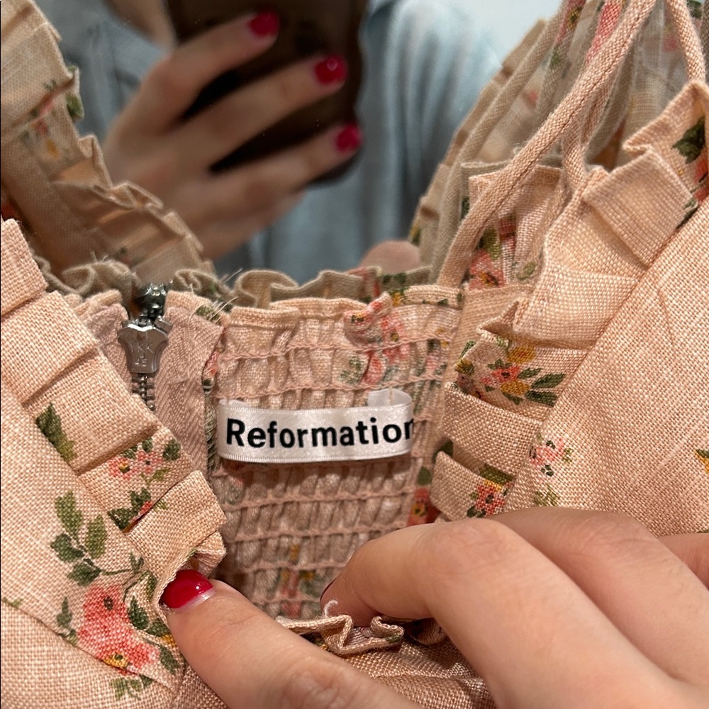 Reformation Floral Mini Dress in Tan and Pink - Picture 3 of 5